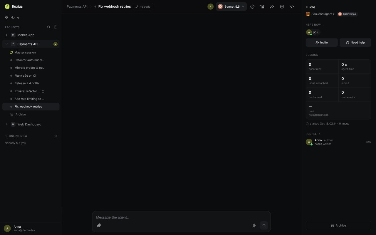 The Fluxius session view in the light theme